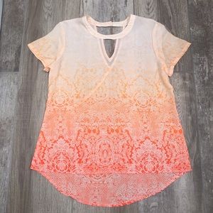 CATO Top Orange Pastel Paisley Cap Sleeve Small